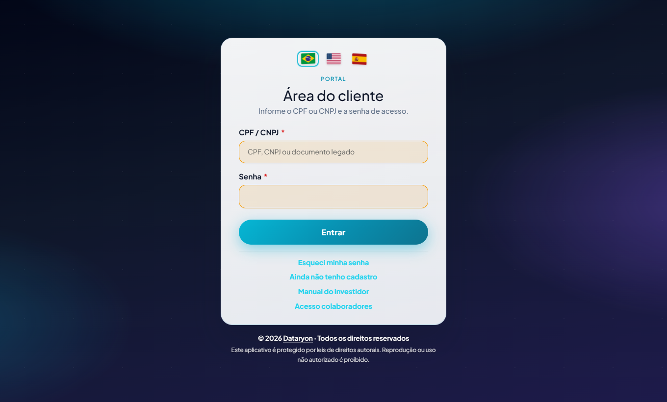 Tela de login da área do cliente